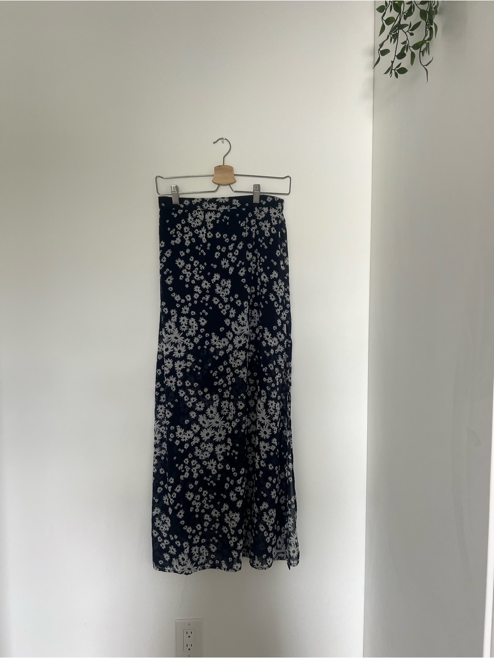 Hollister Navy Maxi Skirt with White Floral Print